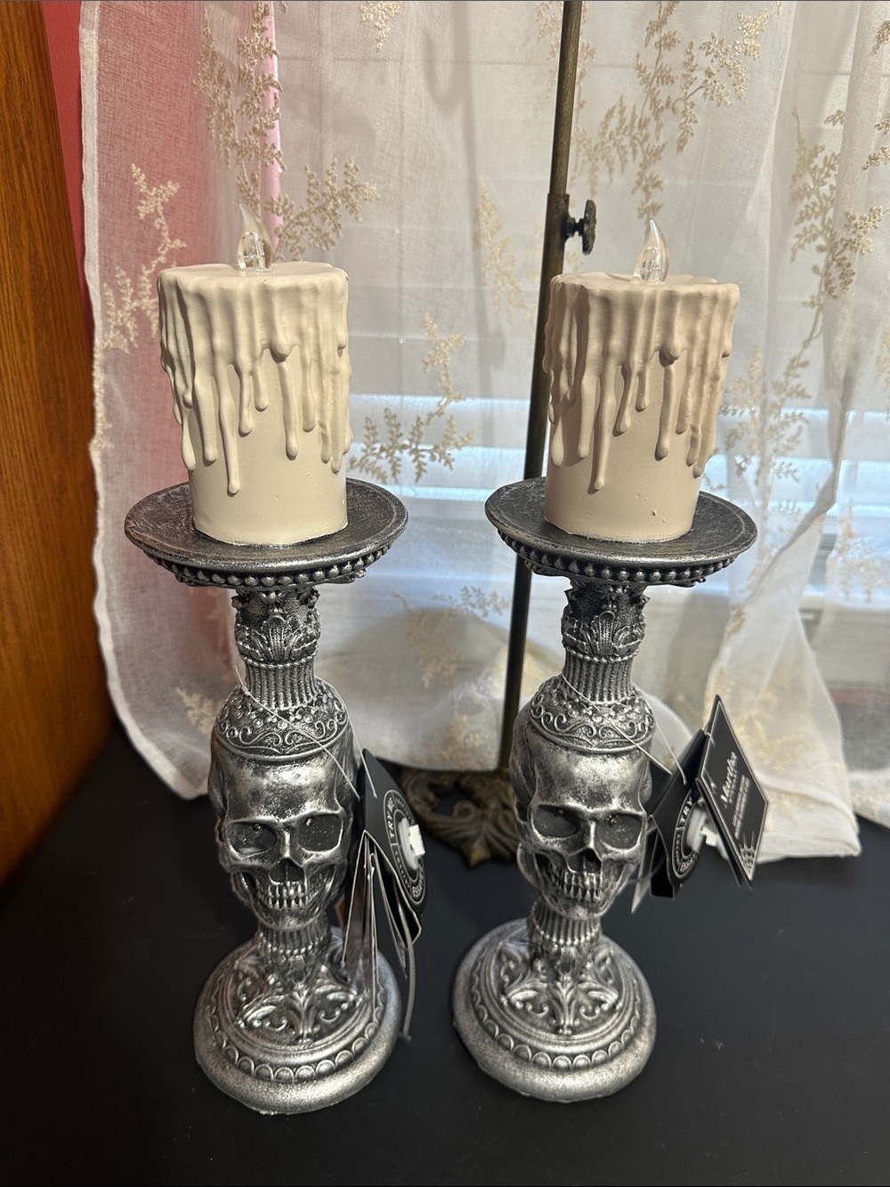 Martha Stewart set of 2 Halloween skull LED candle decor
